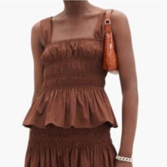 STAUD Brown Smocked Peplum Blouse - Picture 4 of 13